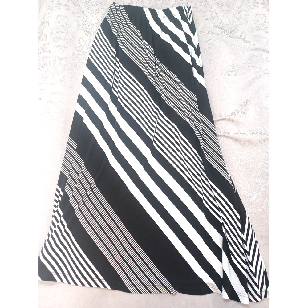 Susan Graver Weekend Black White Stripe Maxi Skirt Sz S Stretch Elastic Waist